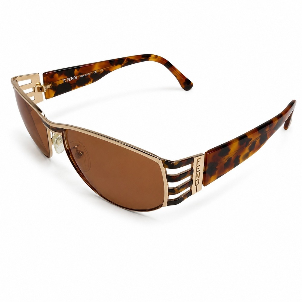 VTG‎ Y2K Fendi Sunglasses FS 118 Tortoise Gold Shield Wrap Made in Italy Vintage